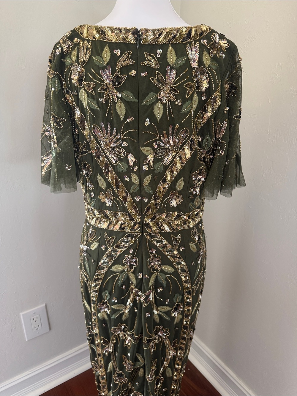 Adrianna Papell Olive Green Maxi Gown with Gold Beading - sold out - Picture 7 of 16